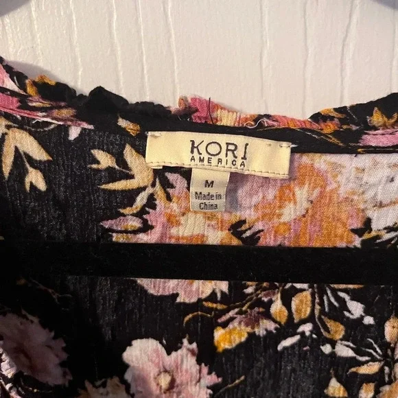 Kori America Floral dress Long Sleeve black size Medium - Picture 3 of 4